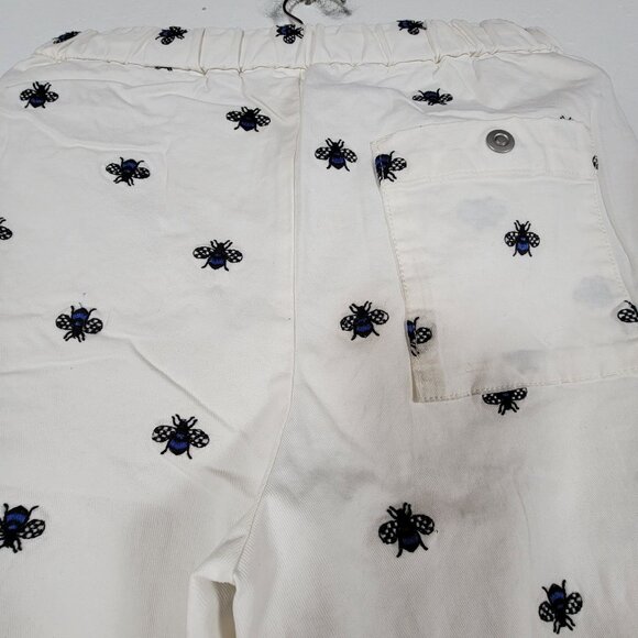 Maeve Anthropologie Women Bee Embroidered Cotton Pants XS White Side Stripes - Picture 3 of 12